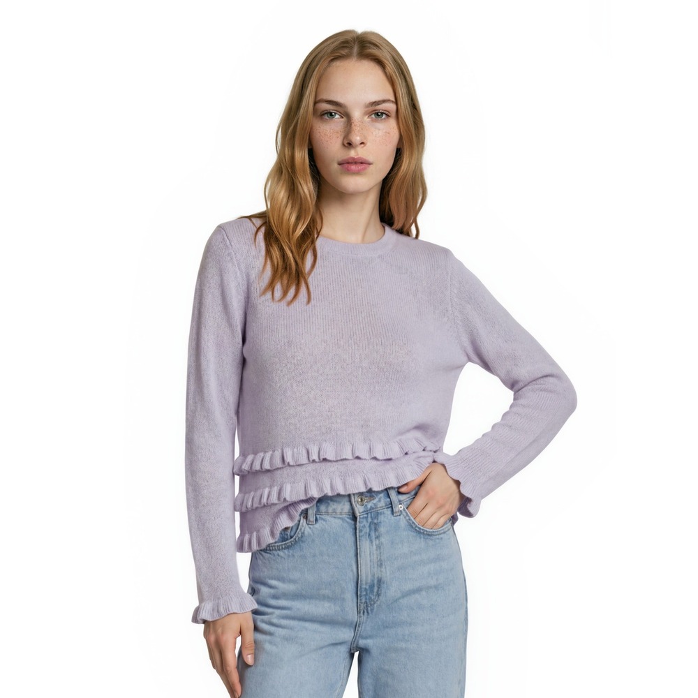 Tyler Boe 100% Cashmere Sweater Women's Size Small Lavender Ruffle Hem Tiered